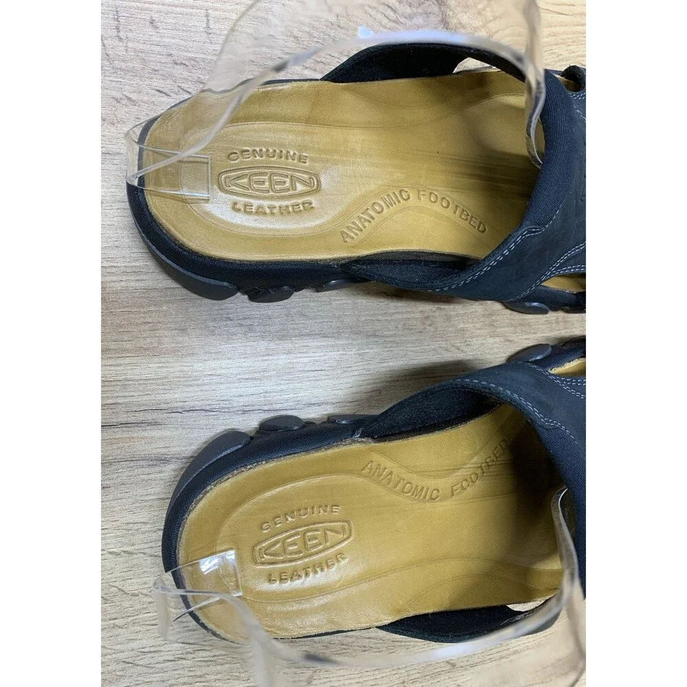 KEEN Men's 9 Black Leather Slide Sandals Anatomical Footbed Comfort 1017282